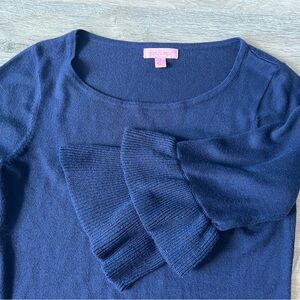 Lilly Pulitzer Clare Sweater 3/4 Ruffle Sleeves Navy Size Small